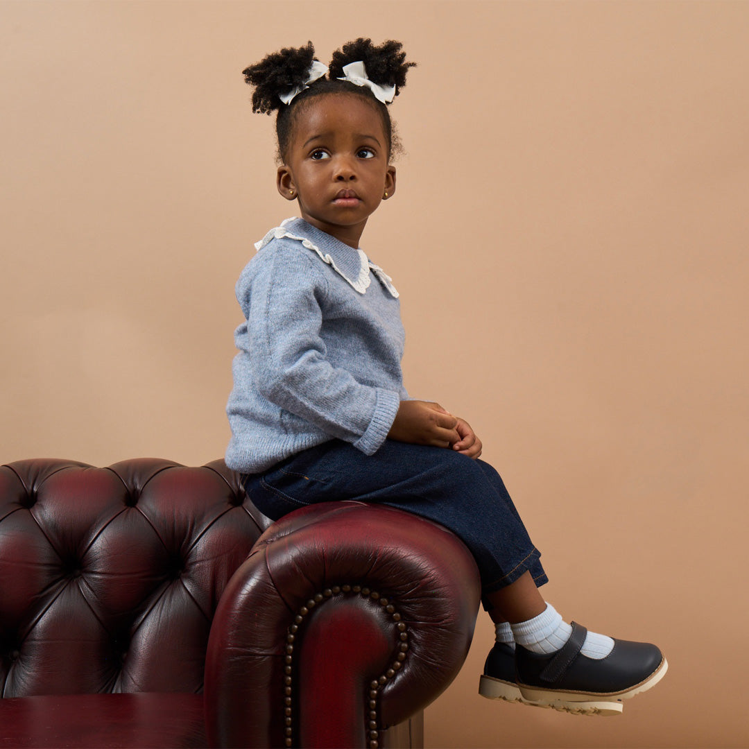 Aurora Navy Leather Girls Kids Shoe