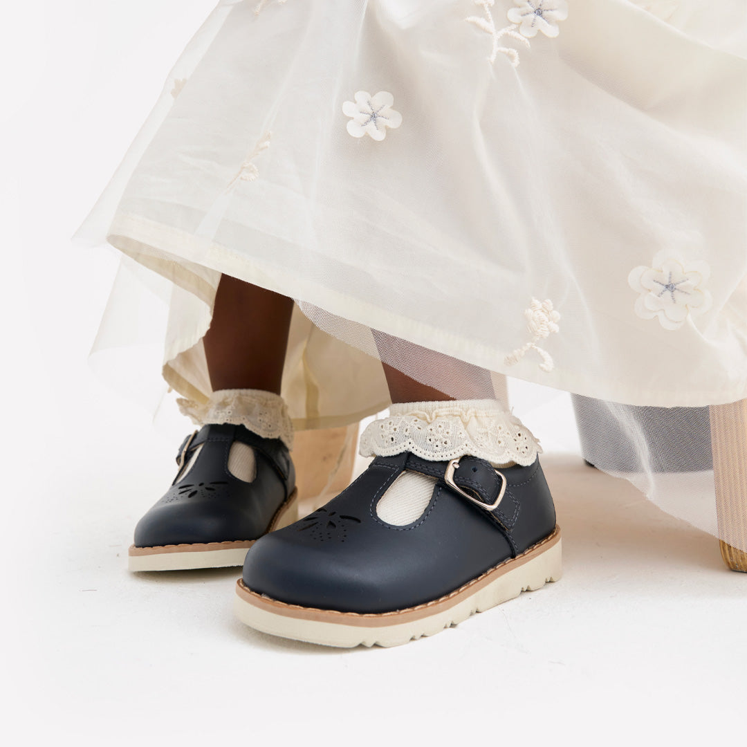 Luna Navy Leather Girls Kids Shoe