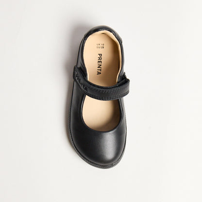 Dawn Black Leather Pre-School Barefoot Mary-Jane School Shoe