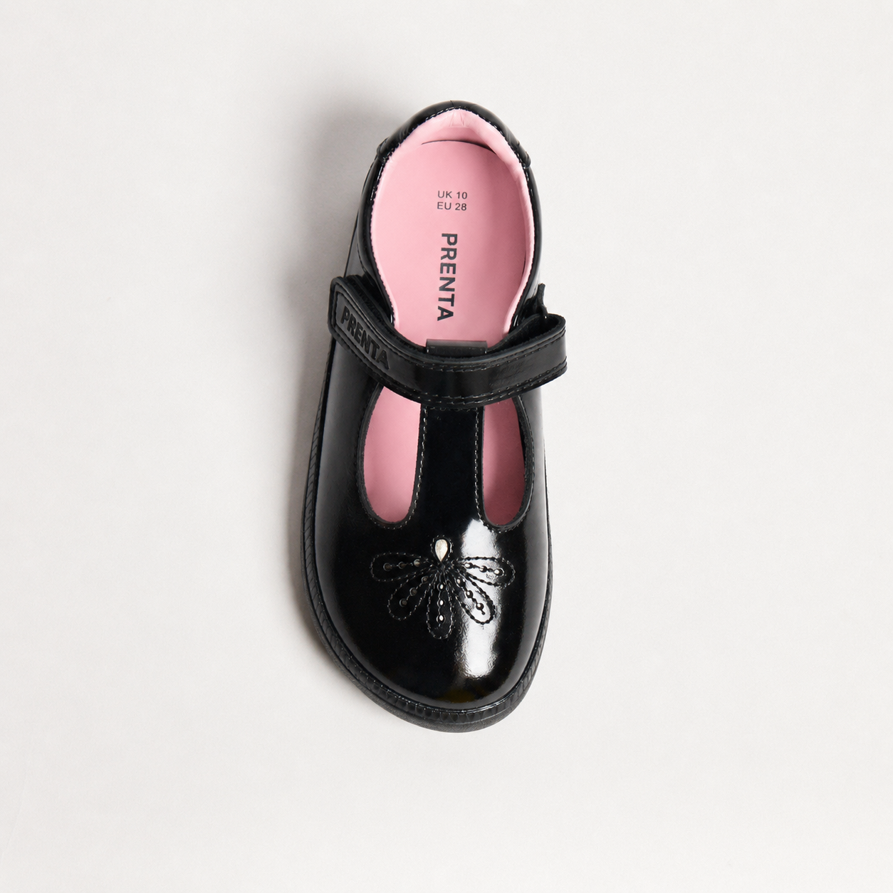 Sky Bloom Black Patent Kids Barefoot T-Bar School Shoe
