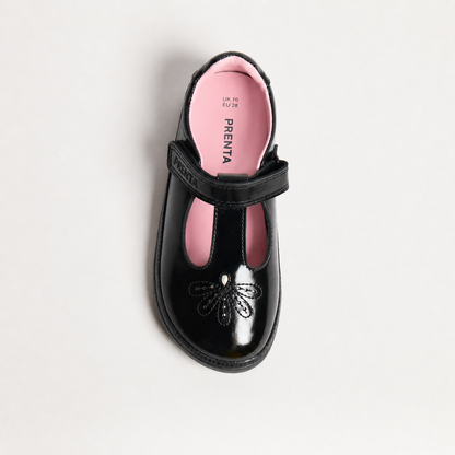 Sky Bloom Black Patent Kids Barefoot T-Bar School Shoe