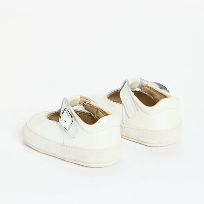 Zora Pearl White Leather Soft Sole T-Bar