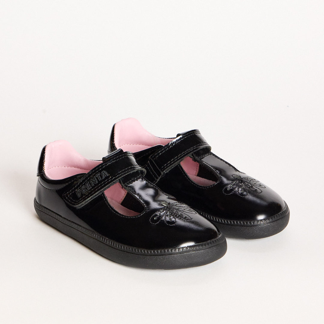 Sky Bloom Black Patent Pre-School Barefoot T-Bar School Shoe