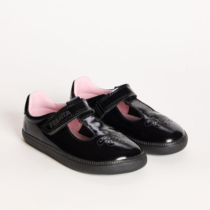 Sky Bloom Black Patent Pre-School Barefoot T-Bar School Shoe