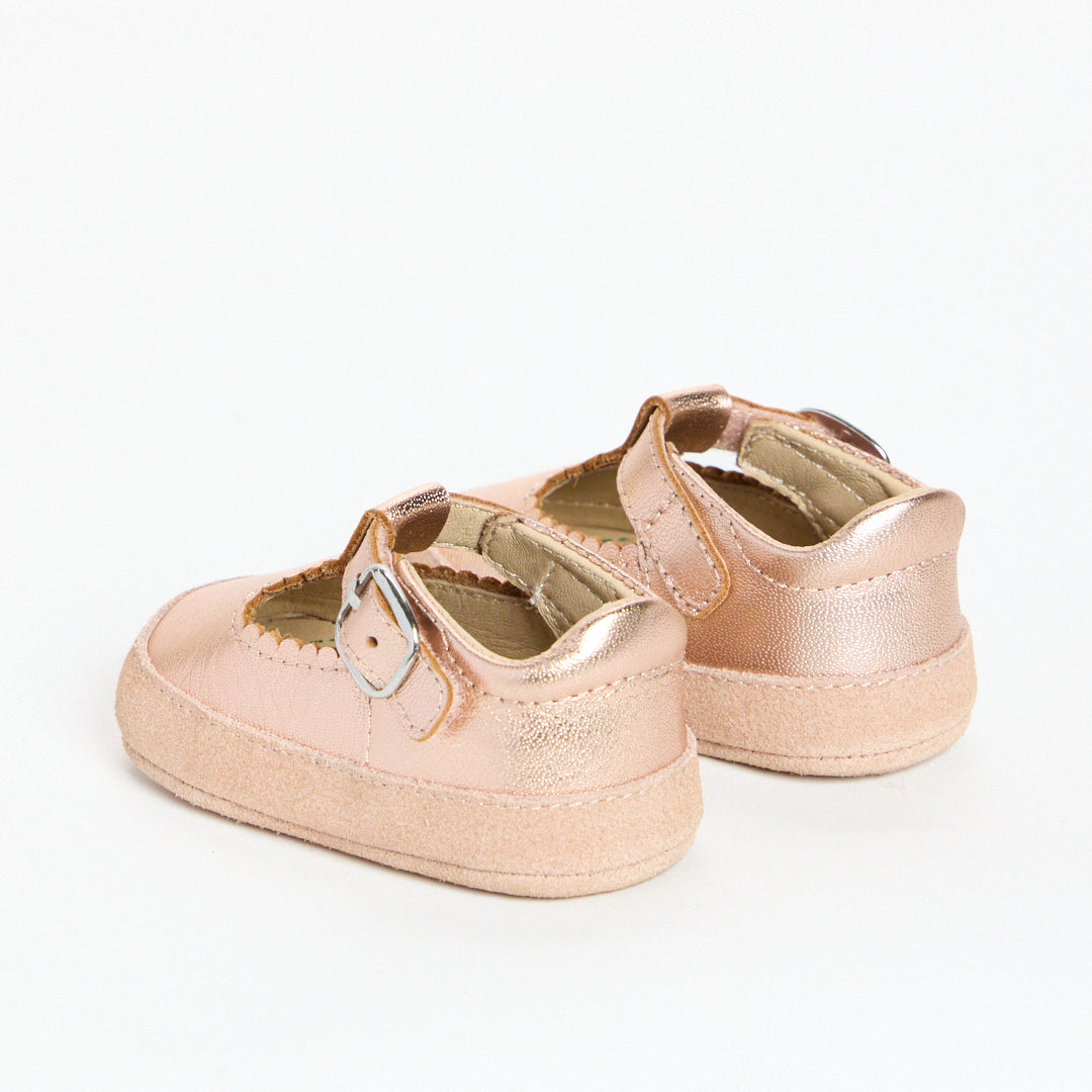 Zora Rose Gold Metallic Soft Sole T-Bar