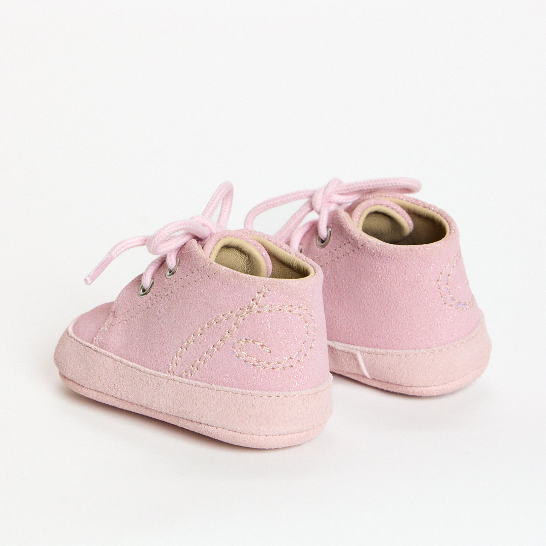 Alba Pink Sparkle Suede Soft Sole Bootie