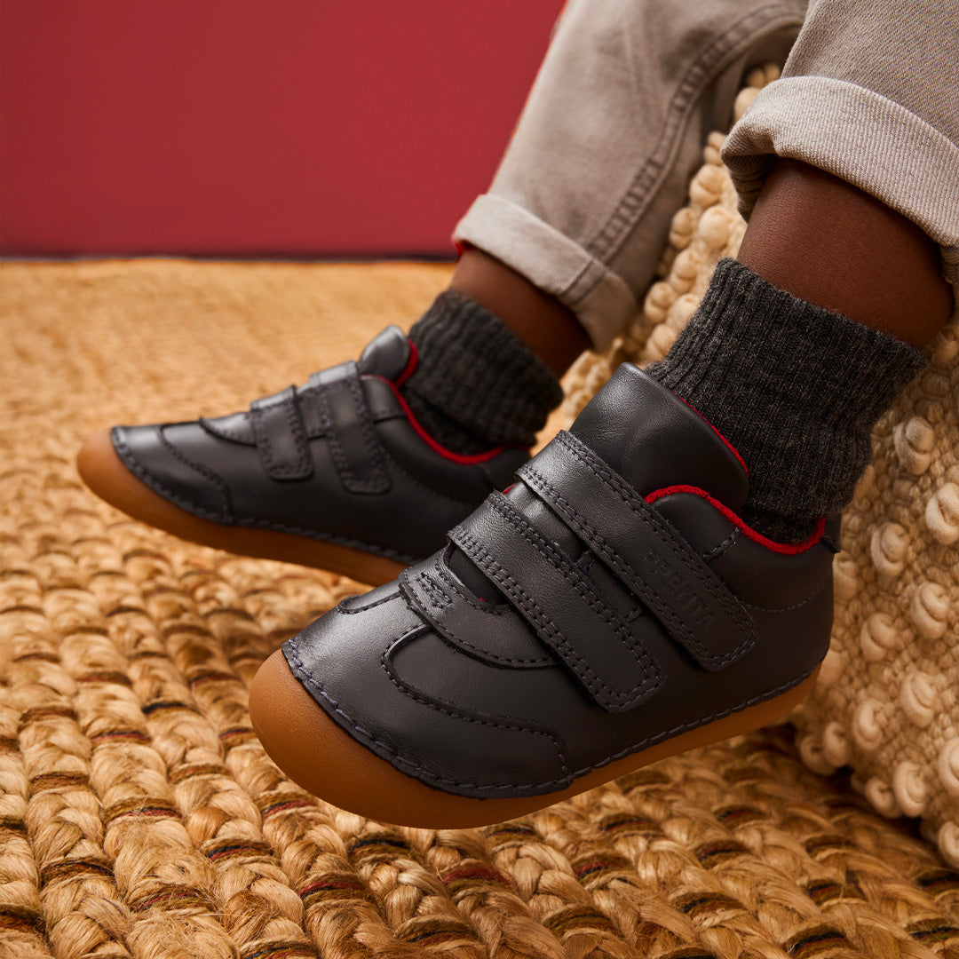 Rocket Navy Leather First Walker Trainer