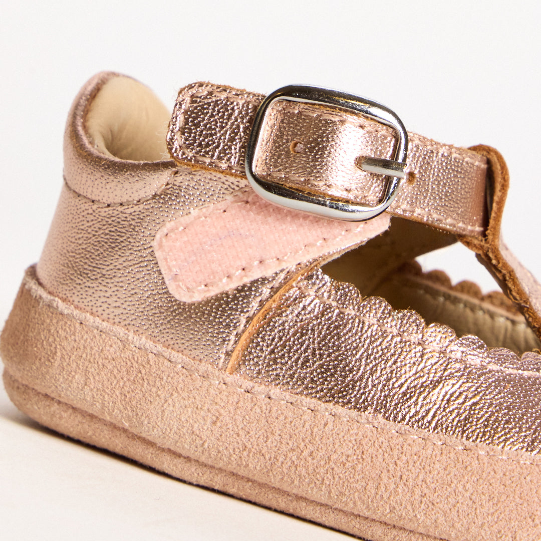 Zora Rose Gold Metallic Soft Sole T-Bar
