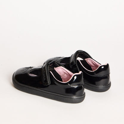 Sky Bloom Black Patent Pre-School Barefoot T-Bar School Shoe
