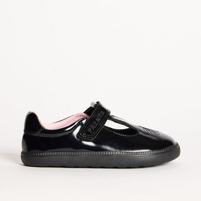 Sky Bloom Black Patent Pre-School Barefoot T-Bar School Shoe