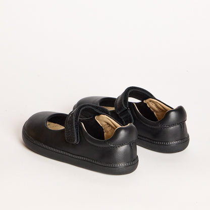 Dawn Black Leather Pre-School Barefoot Mary-Jane School Shoe