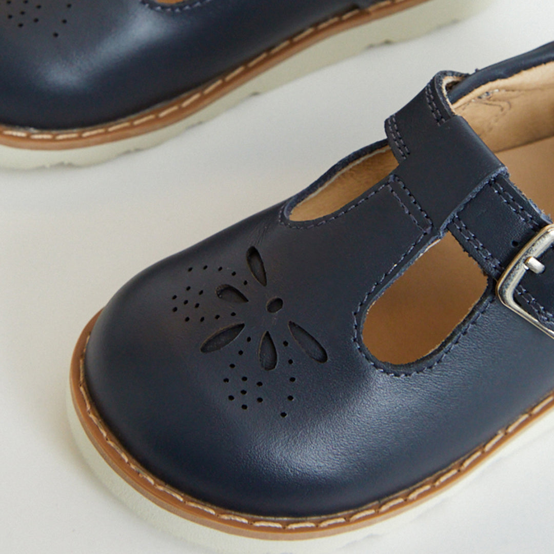 Luna Navy Leather Girls Kids Shoe