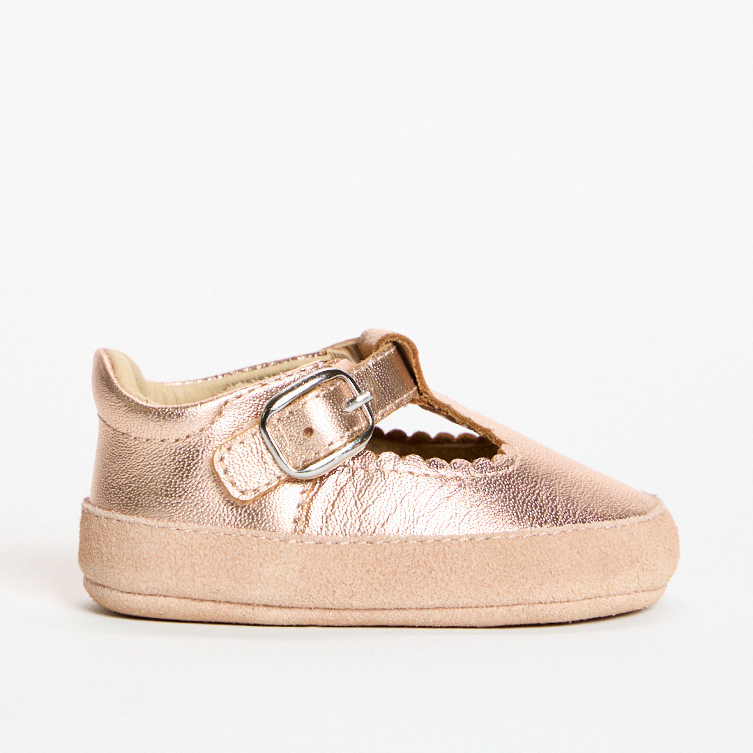 Zora Rose Gold Metallic Soft Sole T-Bar