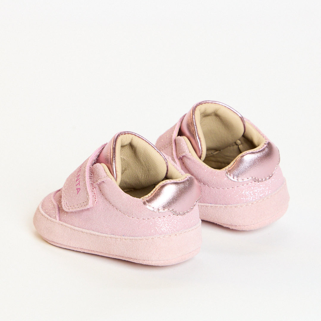 Nova Pink Sparkle Suede Soft Sole Trainer