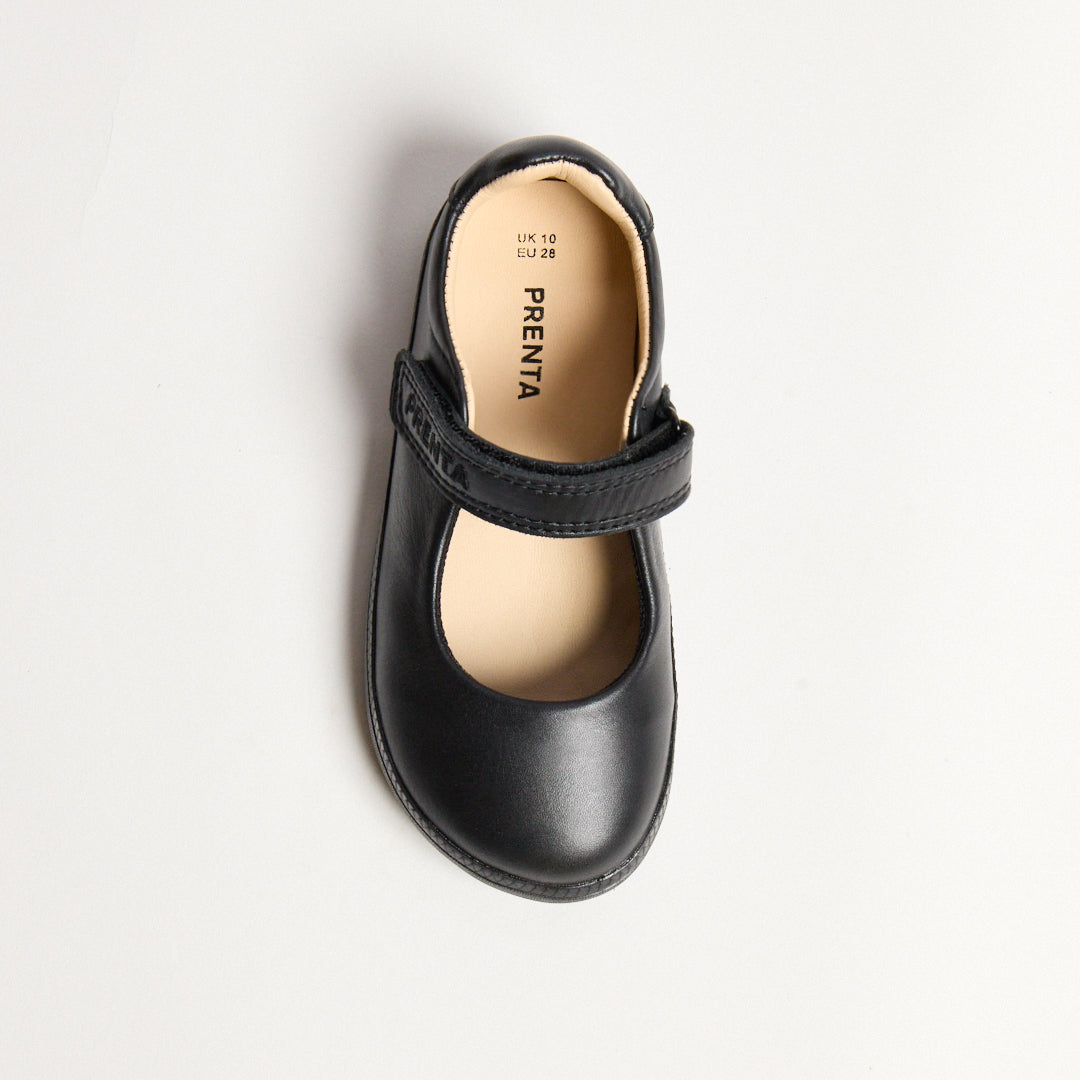 Dawn Black Leather Kids Barefoot Mary-Jane School Shoe