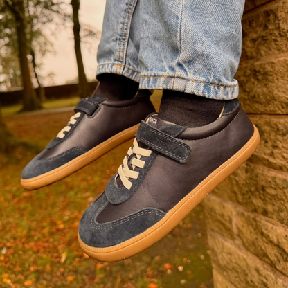 Kai Navy Leather Kids Barefoot Trainer