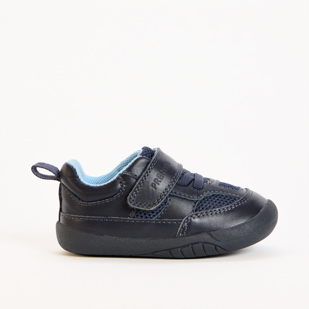 Eden Navy Leather & Mesh Barefoot First Walker Trainer
