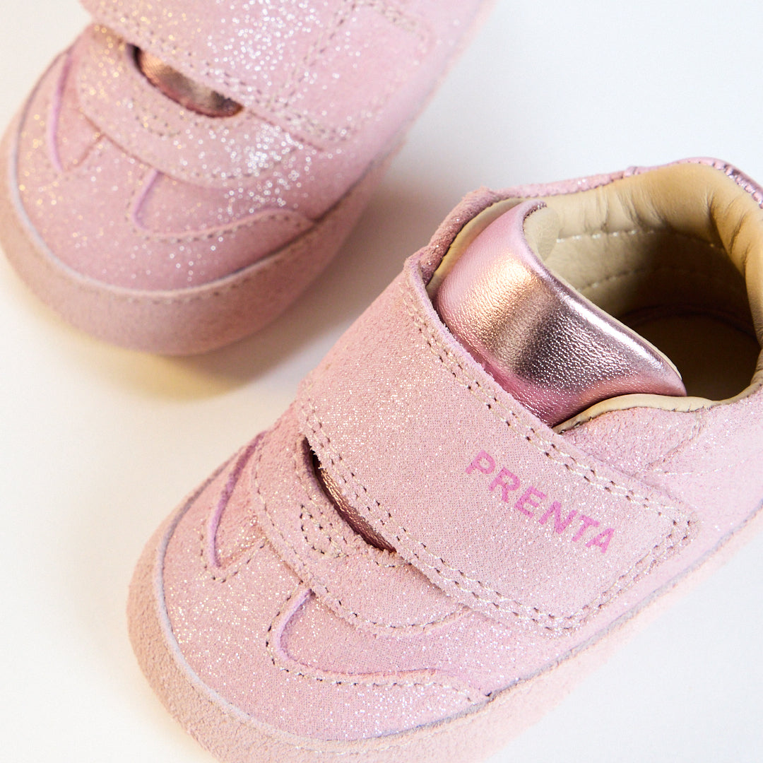 Nova Pink Sparkle Suede Soft Sole Trainer