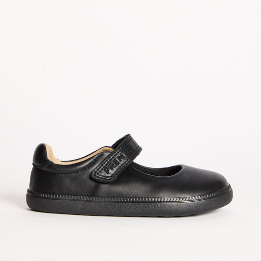 Dawn Black Leather Kids Barefoot Mary-Jane School Shoe