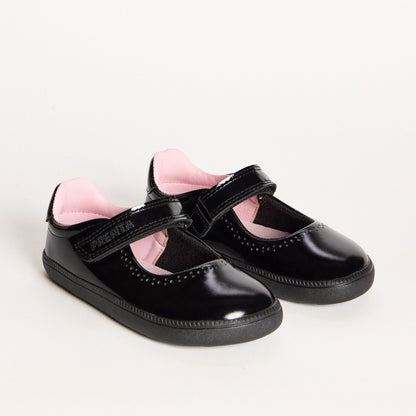 Dawn Dotty Black Patent Pre-School Barefoot Mary-Jane School Shoe
