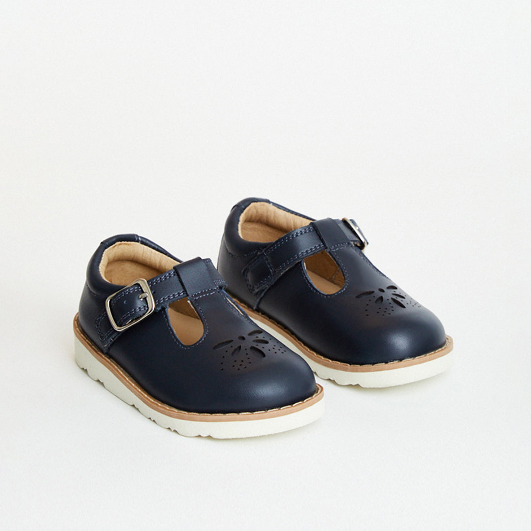 Luna Navy Leather Girls Kids Shoe