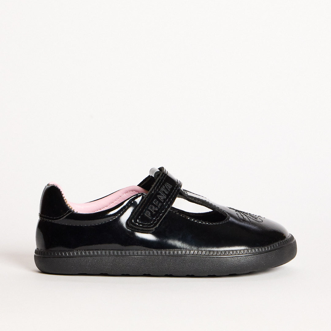 Sky Bloom Black Patent Kids Barefoot T-Bar School Shoe