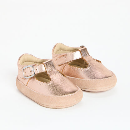 Zora Rose Gold Metallic Soft Sole T-Bar