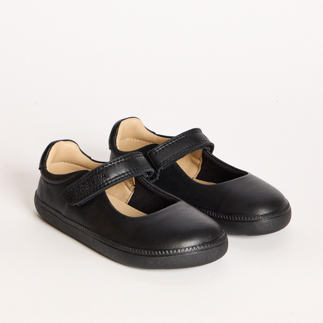 Dawn Black Leather Kids Barefoot Mary-Jane School Shoe